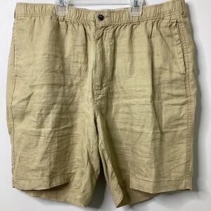 28 Palms 100% Linen Mens Shorts XL Tan Elastic Waist 9” Casual Summer Mens Size